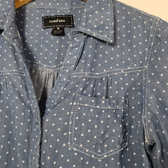 Confess Blue and White Polka Dot Button Up Shirt - Picture 15 of 15